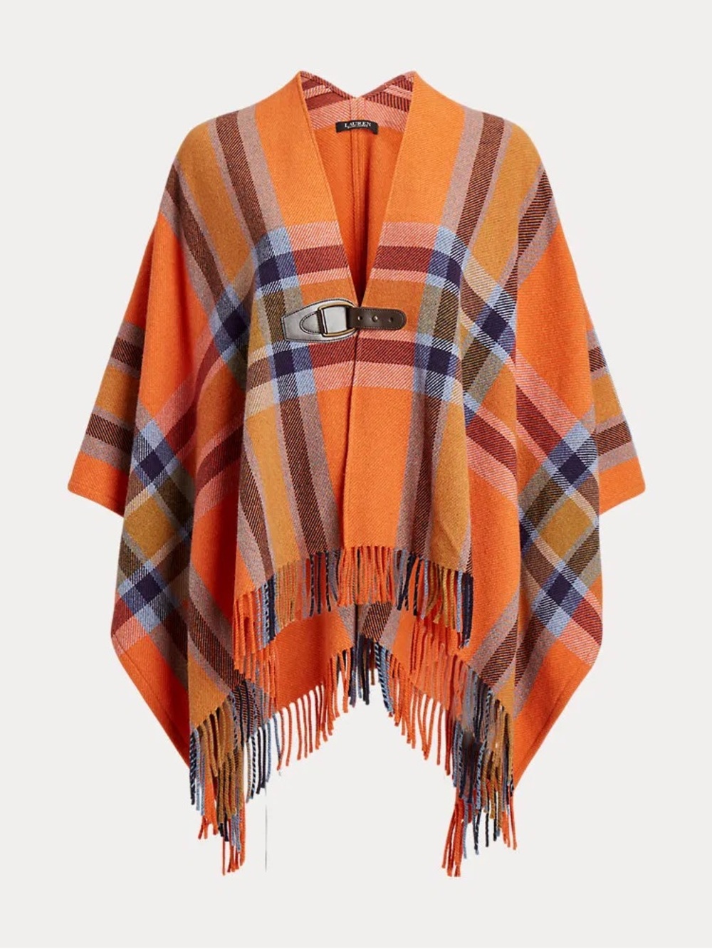 Ralph Lauren black label Plaid Fringe-Trim Twill Poncho